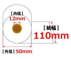 感熱レジロール紙(サーマル紙) 110mm×50mm×12mm/65μ 1巻/10/100入